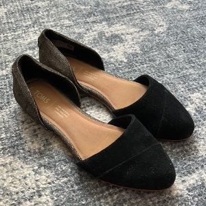 TOMS Black Suede Metallic Woven Flats